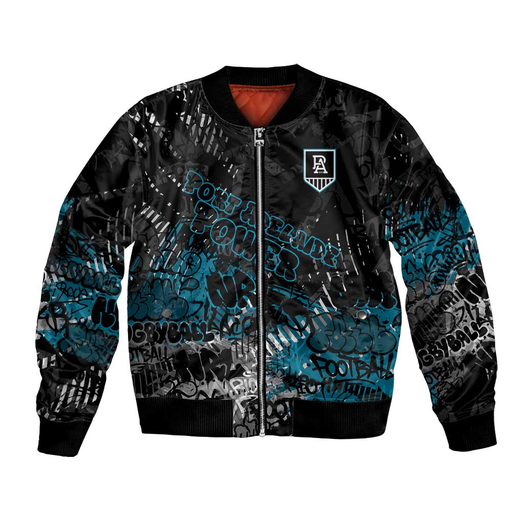 Port Adelaide Power Bomber Jacket Urban Graffiti Street Art - Bold Abstract Spray Paint
