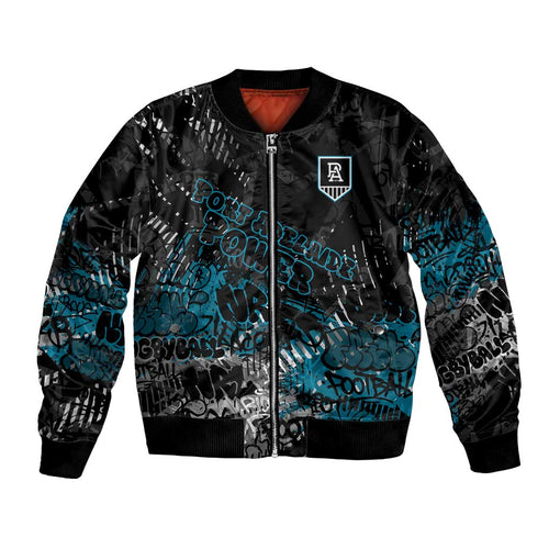 Port Adelaide Power Bomber Jacket Urban Graffiti Street Art - Bold Abstract Spray Paint