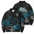Port Adelaide Power Bomber Puffer Jacket Urban Graffiti Street Art - Bold Abstract Spray Paint