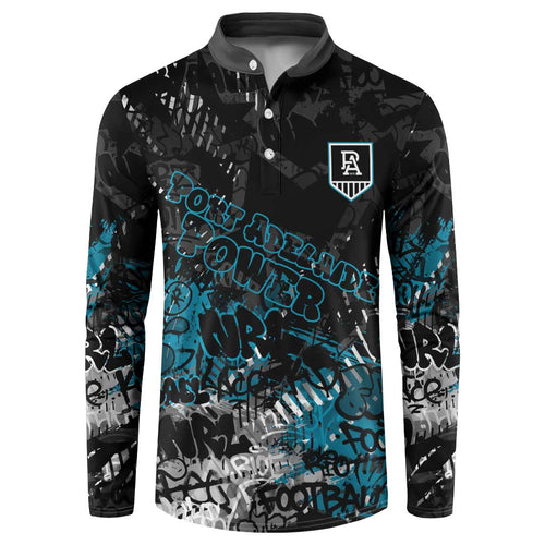 Port Adelaide Power Button Sweatshirt Urban Graffiti Street Art - Bold Abstract Spray Paint