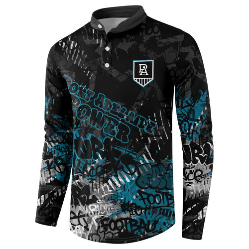 Port Adelaide Power Button Sweatshirt Urban Graffiti Street Art - Bold Abstract Spray Paint