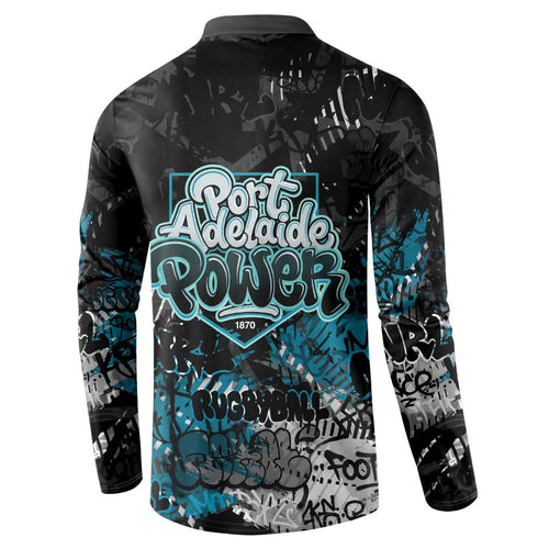 Port Adelaide Power Button Sweatshirt Urban Graffiti Street Art - Bold Abstract Spray Paint