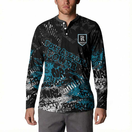 Port Adelaide Power Button Sweatshirt Urban Graffiti Street Art - Bold Abstract Spray Paint