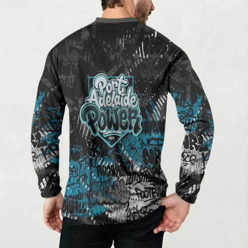 Port Adelaide Power Button Sweatshirt Urban Graffiti Street Art - Bold Abstract Spray Paint