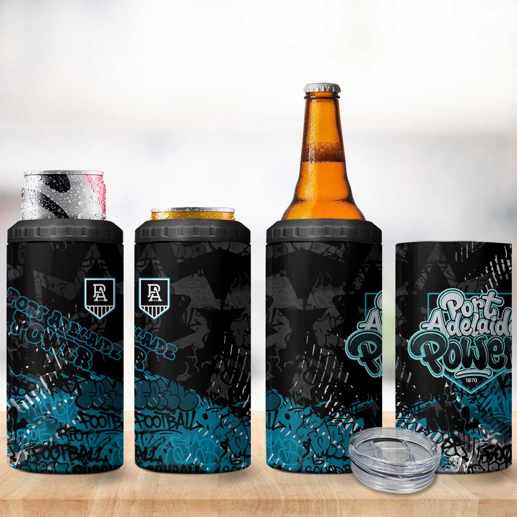 Port Adelaide Power 4 in 1 Can Cooler Tumbler Urban Graffiti Street Art - Bold Abstract Spray Paint