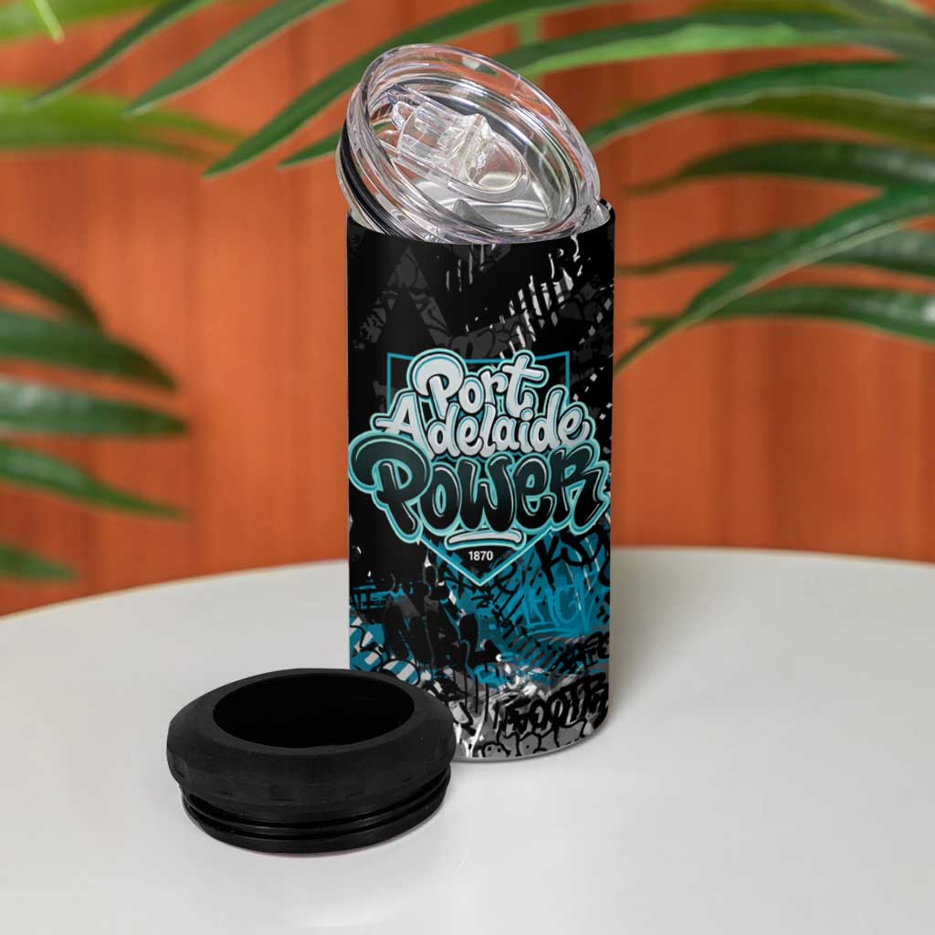 Port Adelaide Power 4 in 1 Can Cooler Tumbler Urban Graffiti Street Art - Bold Abstract Spray Paint