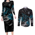 Port Adelaide Power Couples Matching Long Sleeve Bodycon Dress and Long Sleeve Button Shirt Urban Graffiti Street Art - Bold Abstract Spray Paint