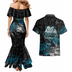 Port Adelaide Power Couples Matching Mermaid Dress and Hawaiian Shirt Urban Graffiti Street Art - Bold Abstract Spray Paint