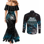 Port Adelaide Power Couples Matching Mermaid Dress and Long Sleeve Button Shirt Urban Graffiti Street Art - Bold Abstract Spray Paint