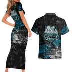 Port Adelaide Power Couples Matching Short Sleeve Bodycon Dress and Hawaiian Shirt Urban Graffiti Street Art - Bold Abstract Spray Paint