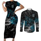 Port Adelaide Power Couples Matching Short Sleeve Bodycon Dress and Long Sleeve Button Shirt Urban Graffiti Street Art - Bold Abstract Spray Paint