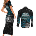 Port Adelaide Power Couples Matching Short Sleeve Bodycon Dress and Long Sleeve Button Shirt Urban Graffiti Street Art - Bold Abstract Spray Paint