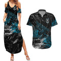 Port Adelaide Power Couples Matching Summer Maxi Dress and Hawaiian Shirt Urban Graffiti Street Art - Bold Abstract Spray Paint
