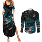 Port Adelaide Power Couples Matching Summer Maxi Dress and Long Sleeve Button Shirt Urban Graffiti Street Art - Bold Abstract Spray Paint