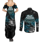 Port Adelaide Power Couples Matching Summer Maxi Dress and Long Sleeve Button Shirt Urban Graffiti Street Art - Bold Abstract Spray Paint