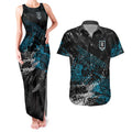 Port Adelaide Power Couples Matching Tank Maxi Dress and Hawaiian Shirt Urban Graffiti Street Art - Bold Abstract Spray Paint