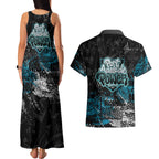 Port Adelaide Power Couples Matching Tank Maxi Dress and Hawaiian Shirt Urban Graffiti Street Art - Bold Abstract Spray Paint