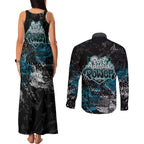 Port Adelaide Power Couples Matching Tank Maxi Dress and Long Sleeve Button Shirt Urban Graffiti Street Art - Bold Abstract Spray Paint