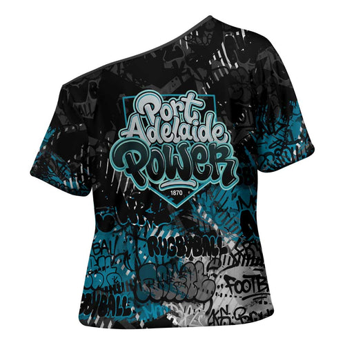 Port Adelaide Power Cross Shoulder Shirt Urban Graffiti Street Art - Bold Abstract Spray Paint
