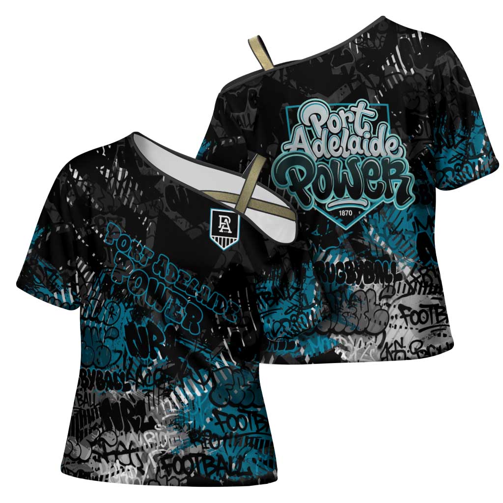 Port Adelaide Power Cross Shoulder Shirt Urban Graffiti Street Art - Bold Abstract Spray Paint