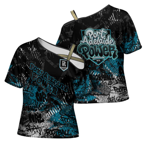 Port Adelaide Power Cross Shoulder Shirt Urban Graffiti Street Art - Bold Abstract Spray Paint