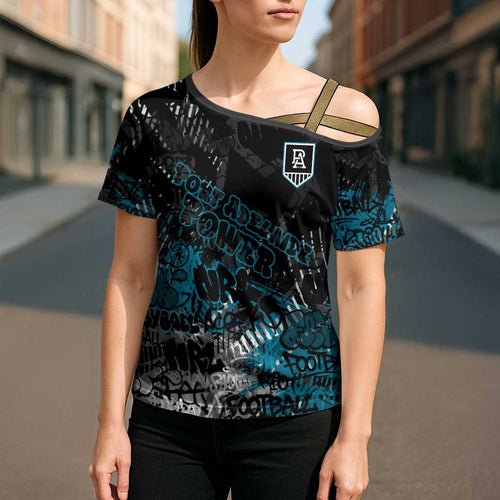 Port Adelaide Power Cross Shoulder Shirt Urban Graffiti Street Art - Bold Abstract Spray Paint
