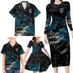 Port Adelaide Power Family Matching Long Sleeve Bodycon Dress and Hawaiian Shirt Urban Graffiti Street Art - Bold Abstract Spray Paint
