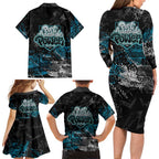 Port Adelaide Power Family Matching Long Sleeve Bodycon Dress and Hawaiian Shirt Urban Graffiti Street Art - Bold Abstract Spray Paint