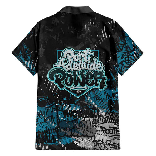 Port Adelaide Power Family Matching Long Sleeve Bodycon Dress and Hawaiian Shirt Urban Graffiti Street Art - Bold Abstract Spray Paint