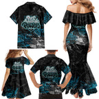 Port Adelaide Power Family Matching Mermaid Dress and Hawaiian Shirt Urban Graffiti Street Art - Bold Abstract Spray Paint