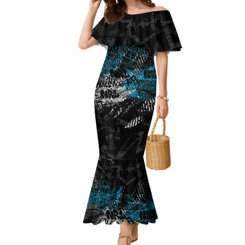 Port Adelaide Power Family Matching Mermaid Dress and Hawaiian Shirt Urban Graffiti Street Art - Bold Abstract Spray Paint