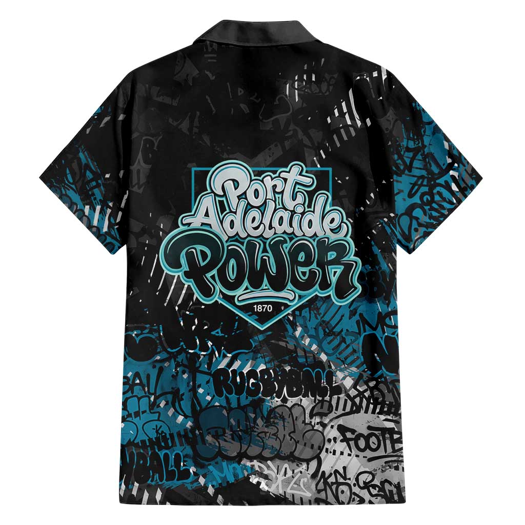 Port Adelaide Power Family Matching Off The Shoulder Long Sleeve Dress and Hawaiian Shirt Urban Graffiti Street Art - Bold Abstract Spray Paint