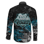 Port Adelaide Power Family Matching Off The Shoulder Long Sleeve Dress and Hawaiian Shirt Urban Graffiti Street Art - Bold Abstract Spray Paint