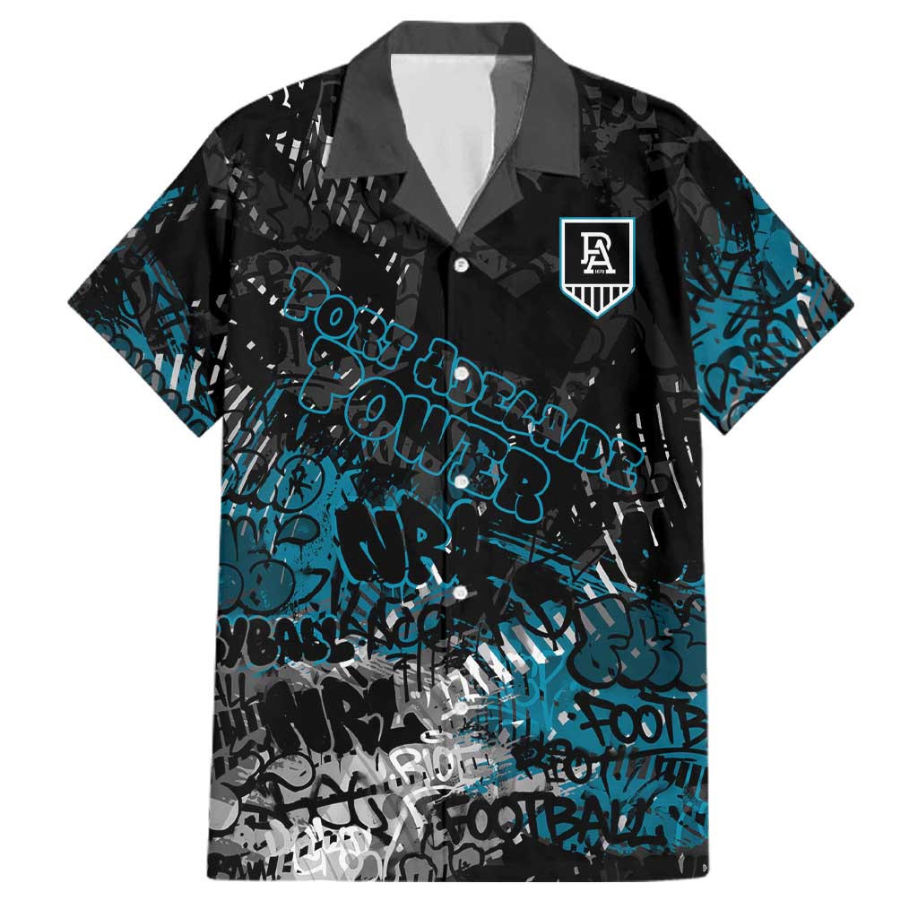 Port Adelaide Power Family Matching Off Shoulder Maxi Dress and Hawaiian Shirt Urban Graffiti Street Art - Bold Abstract Spray Paint