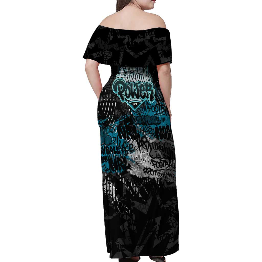 Port Adelaide Power Family Matching Off Shoulder Maxi Dress and Hawaiian Shirt Urban Graffiti Street Art - Bold Abstract Spray Paint