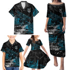 Port Adelaide Power Family Matching Puletasi and Hawaiian Shirt Urban Graffiti Street Art - Bold Abstract Spray Paint