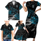 Port Adelaide Power Family Matching Short Sleeve Bodycon Dress and Hawaiian Shirt Urban Graffiti Street Art - Bold Abstract Spray Paint
