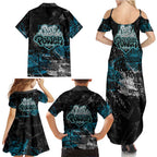 Port Adelaide Power Family Matching Summer Maxi Dress and Hawaiian Shirt Urban Graffiti Street Art - Bold Abstract Spray Paint