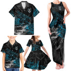 Port Adelaide Power Family Matching Tank Maxi Dress and Hawaiian Shirt Urban Graffiti Street Art - Bold Abstract Spray Paint