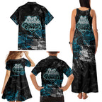 Port Adelaide Power Family Matching Tank Maxi Dress and Hawaiian Shirt Urban Graffiti Street Art - Bold Abstract Spray Paint