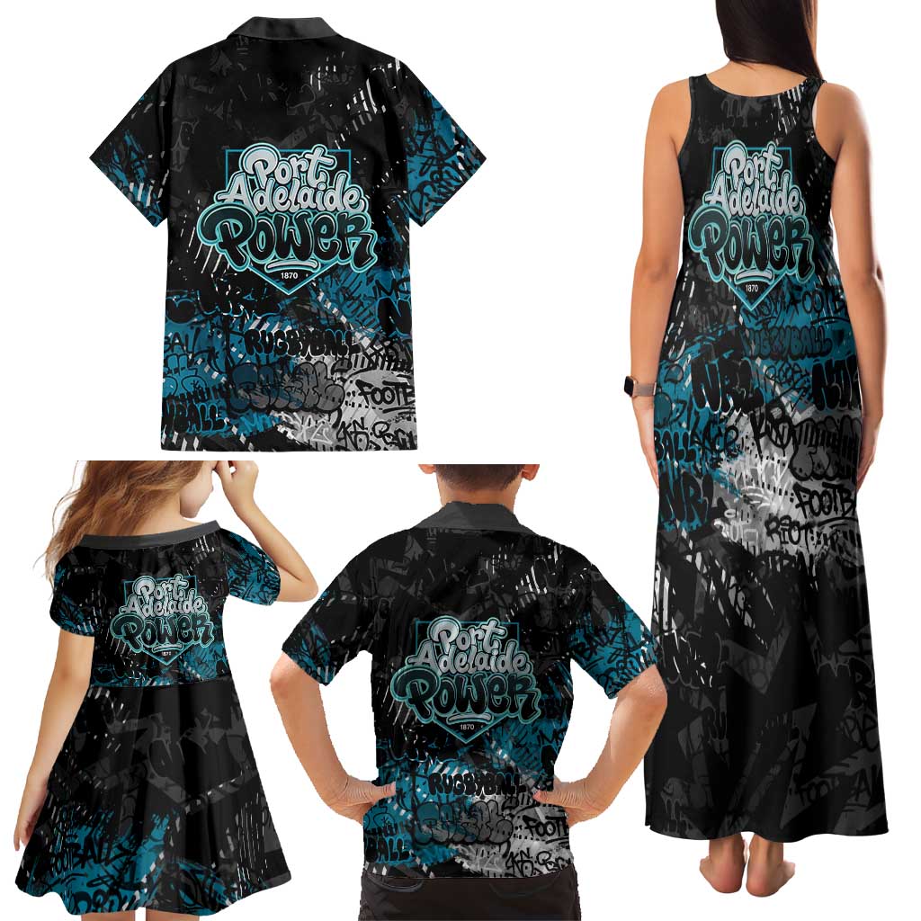Port Adelaide Power Family Matching Tank Maxi Dress and Hawaiian Shirt Urban Graffiti Street Art - Bold Abstract Spray Paint