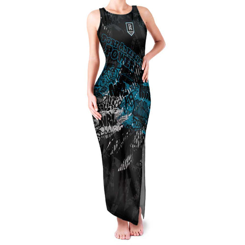 Port Adelaide Power Family Matching Tank Maxi Dress and Hawaiian Shirt Urban Graffiti Street Art - Bold Abstract Spray Paint