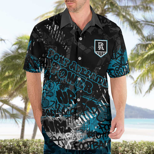 Port Adelaide Power Hawaiian Shirt Urban Graffiti Street Art - Bold Abstract Spray Paint