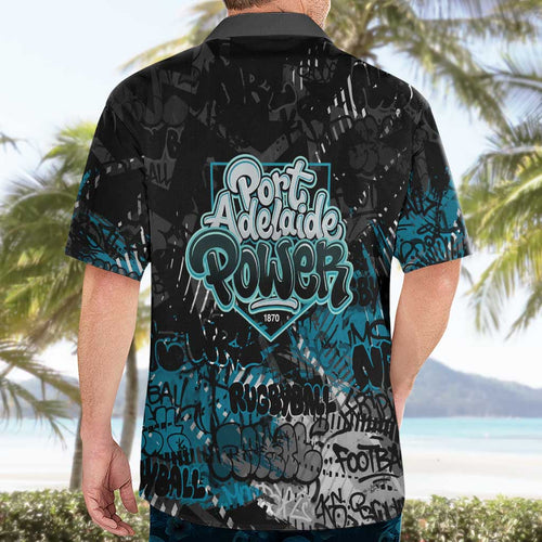 Port Adelaide Power Hawaiian Shirt Urban Graffiti Street Art - Bold Abstract Spray Paint