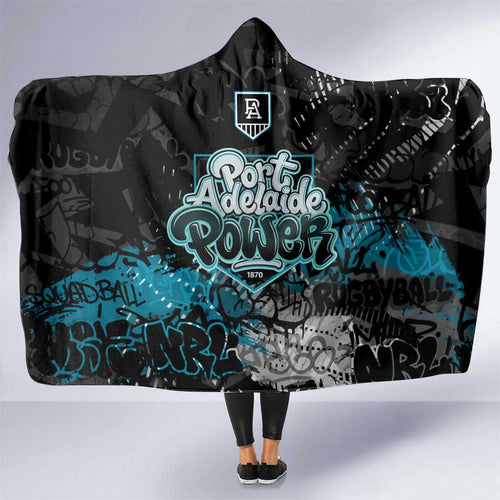 Port Adelaide Power Hooded Blanket Urban Graffiti Street Art - Bold Abstract Spray Paint