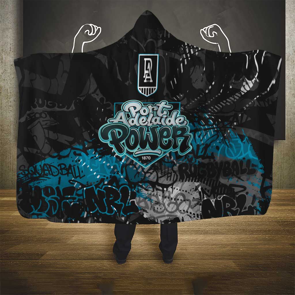 Port Adelaide Power Hooded Blanket Urban Graffiti Street Art - Bold Abstract Spray Paint