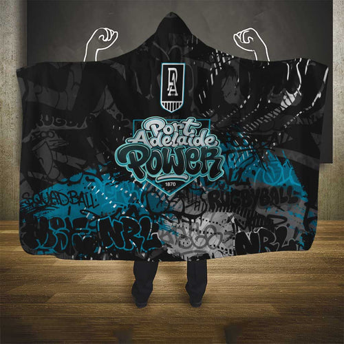 Port Adelaide Power Hooded Blanket Urban Graffiti Street Art - Bold Abstract Spray Paint