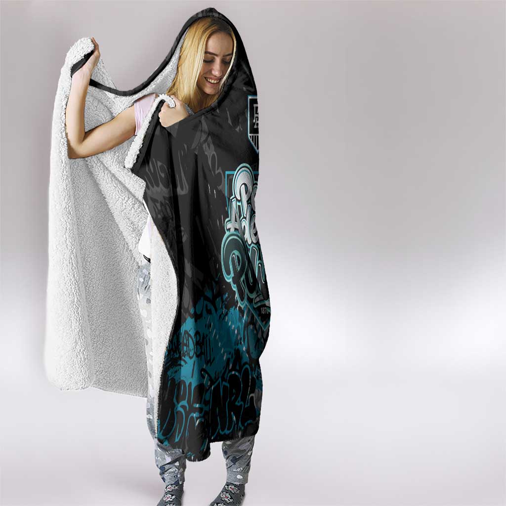 Port Adelaide Power Hooded Blanket Urban Graffiti Street Art - Bold Abstract Spray Paint