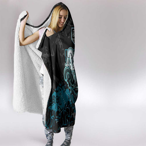 Port Adelaide Power Hooded Blanket Urban Graffiti Street Art - Bold Abstract Spray Paint