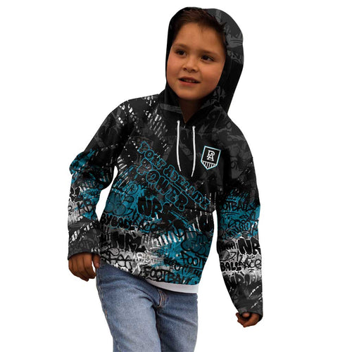 Port Adelaide Power Kid Hoodie Urban Graffiti Street Art - Bold Abstract Spray Paint